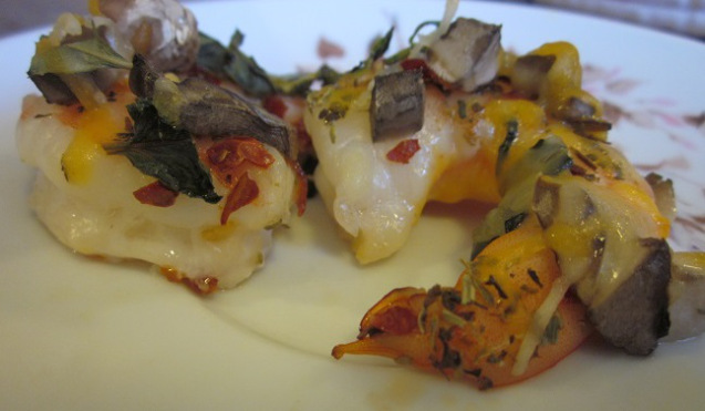 Baked Shrimp with Mushrooms, Basil, and Cheese