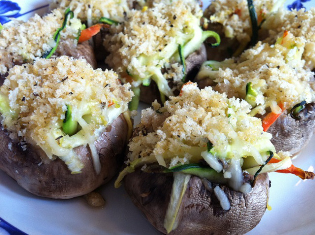 Baked Mushrooms Stuffed with Summer Vegetables