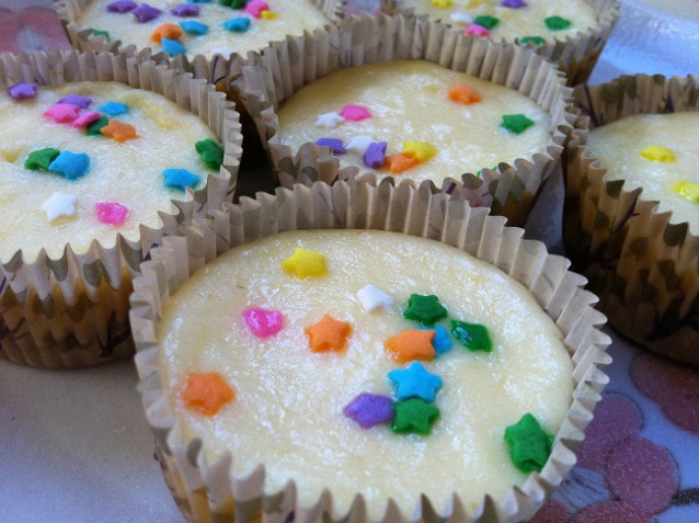 Mini Vanilla Cheesecake with Sprinkles on a Graham Cracker Crust