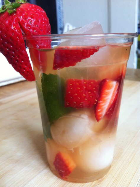 Iced Lychee Mint Green Tea with Strawberries