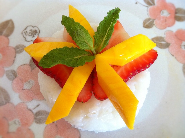 Strawberry Mango Coconut Sticky Rice - Cooking with a Wallflower