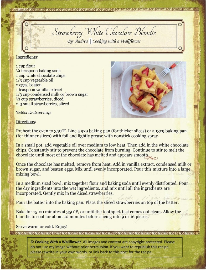 Strawberry White Chocolate Blondie - Cooking with a Wallflower