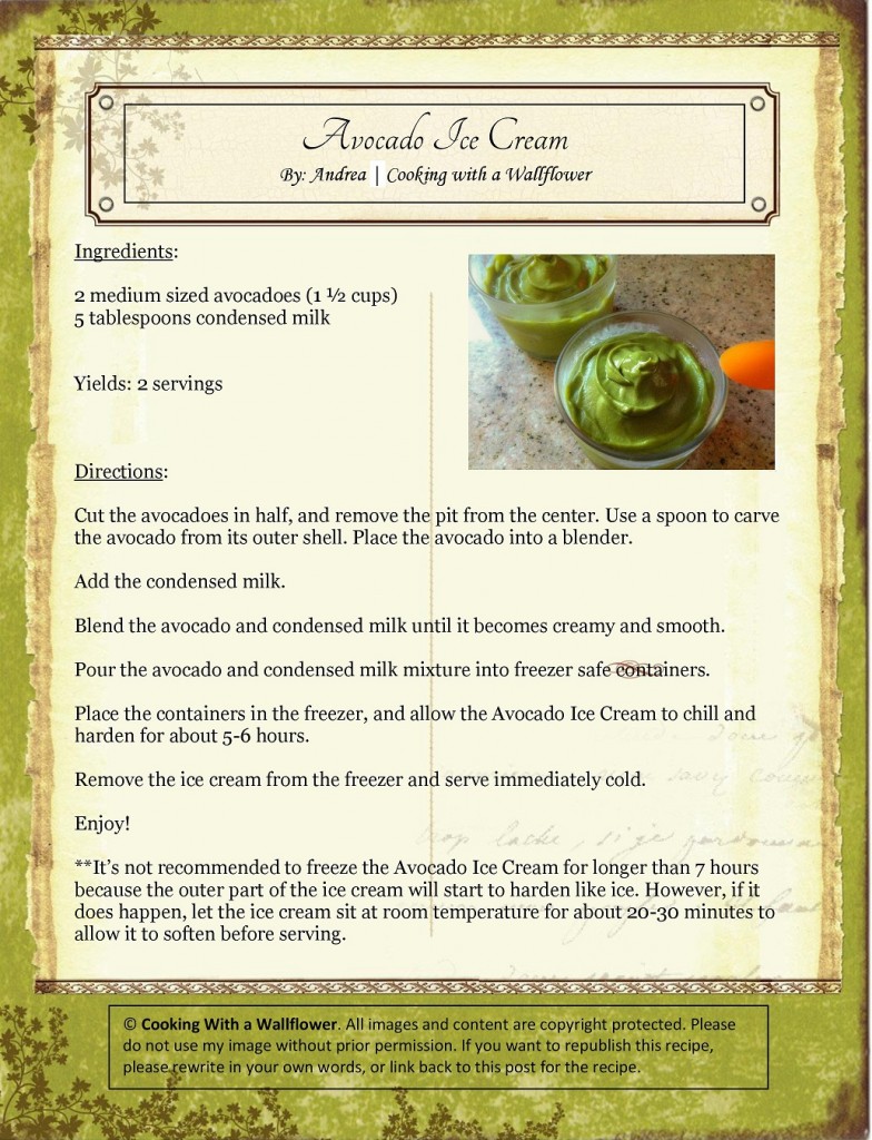 Avocado Ice Cream Recipe Card