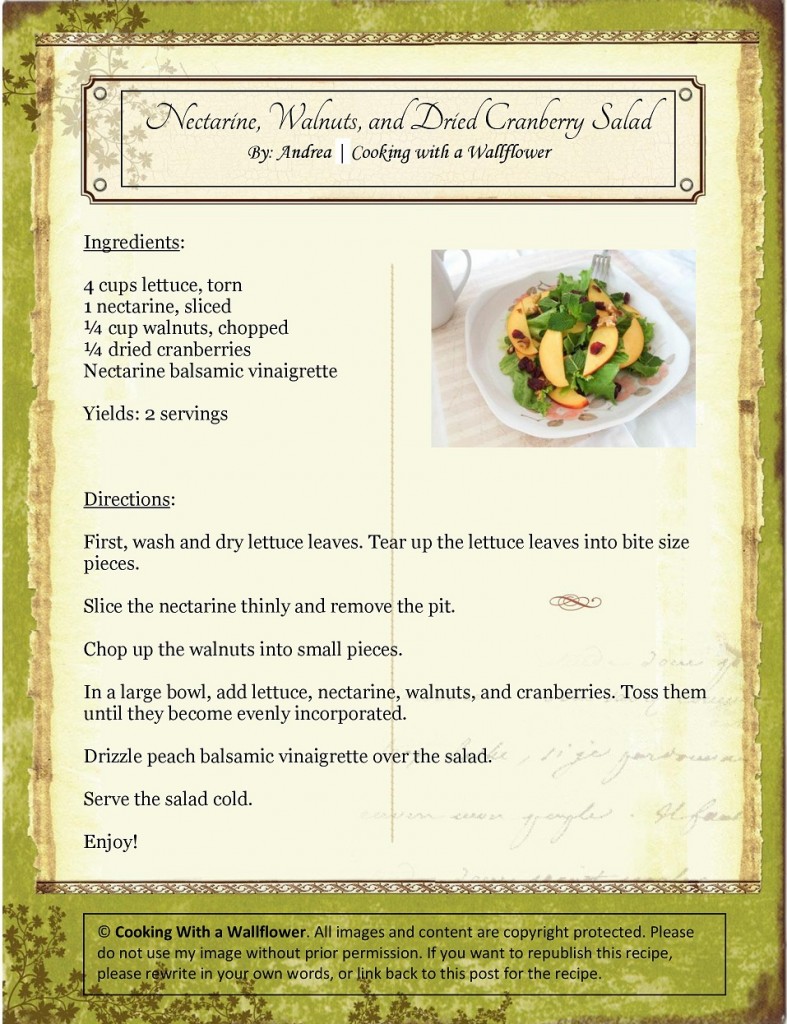 Nectarine, Walnuts, and Dried Cranberry Salad Recipe Card