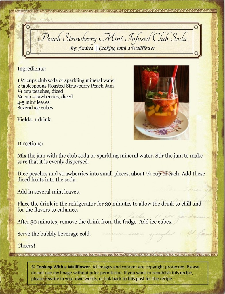 Peach Strawberry Mint Infused Club Soda Recipe Card