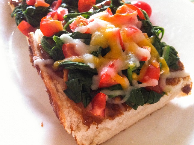 asian-inspired spinach tomato french bread pizza