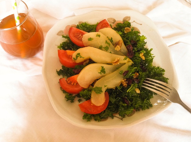 Autumn Kale Salad with Poached Pears