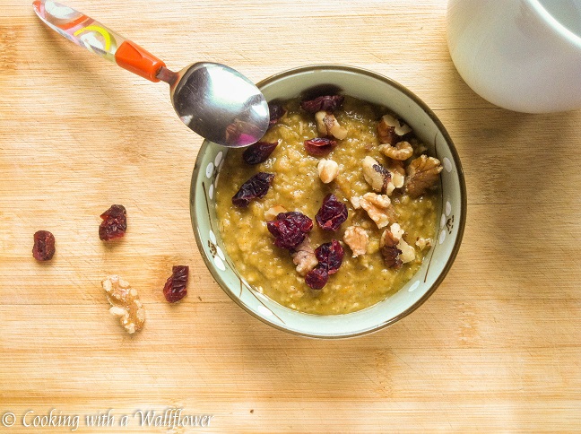 Pumpkin Oatmeal with Dried Cranberries and Toasted Walnuts