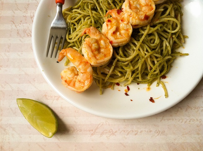 Spicy Lime Shrimp over Pesto Pasta | Cooking with a Wallflower