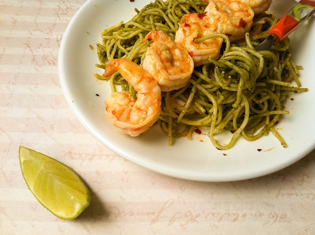 Spicy Lime Shrimp over Pesto Pasta | Cooking with a Wallflower