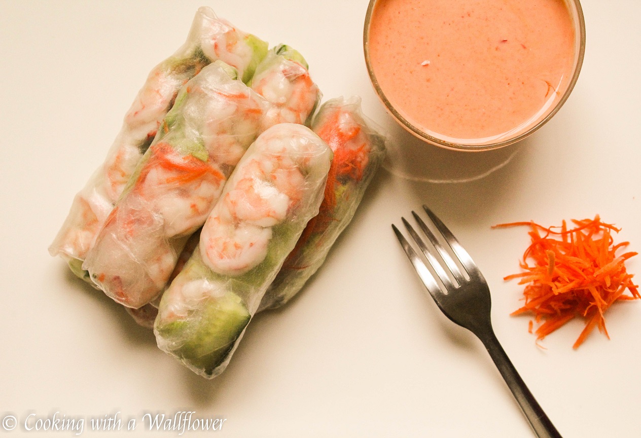 Shrimp Spring Rolls with Creamy Sweet and Spicy Sauce