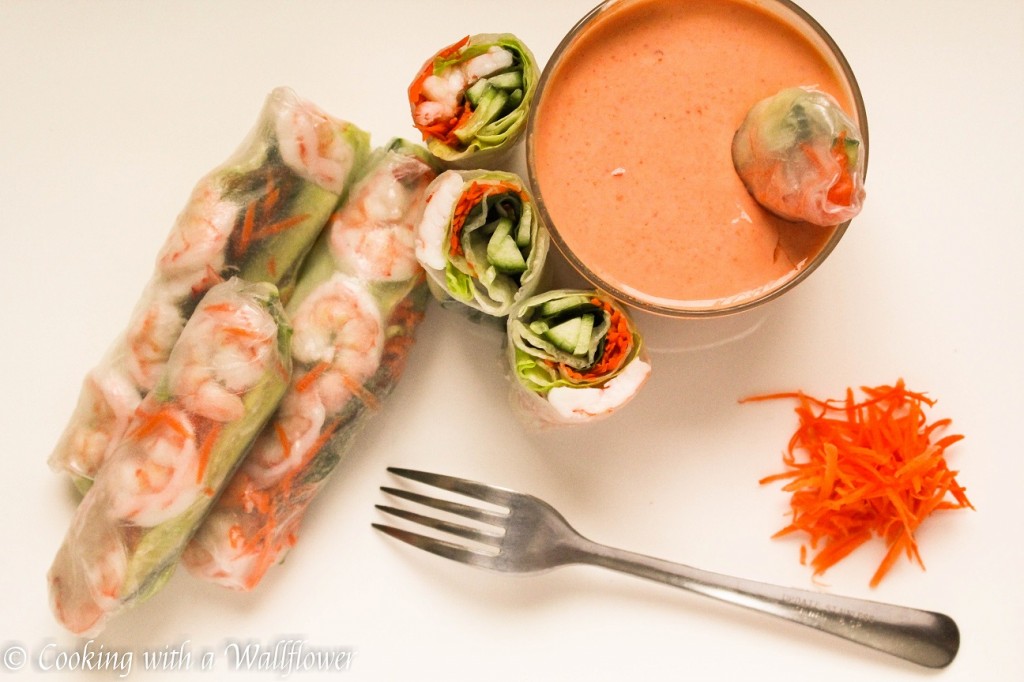 Shrimp Spring Rolls with Creamy Sweet and Spicy Sauce | Cooking with a Wallflower