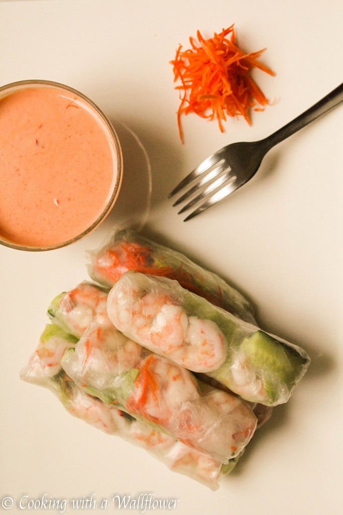 Shrimp Spring Rolls with Creamy Sweet and Spicy Sauce | Cooking with a Wallflower