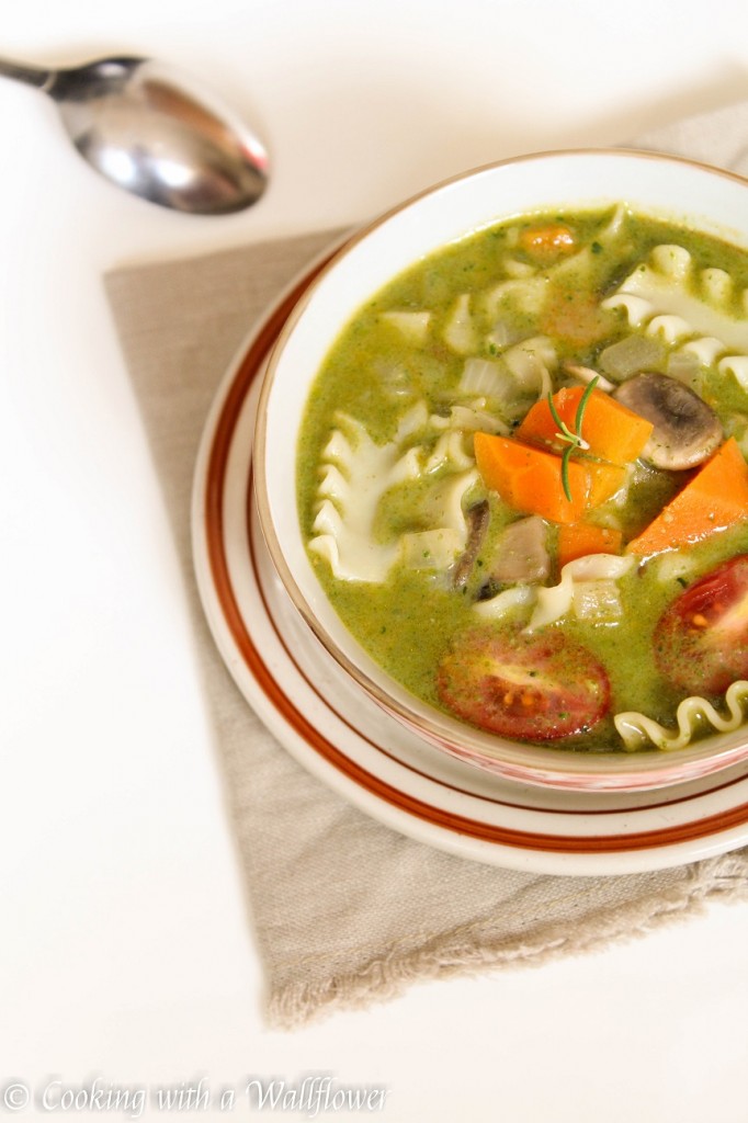 Creamy Pesto Vegetable Lasagna Soup - Cooking with a Wallflower