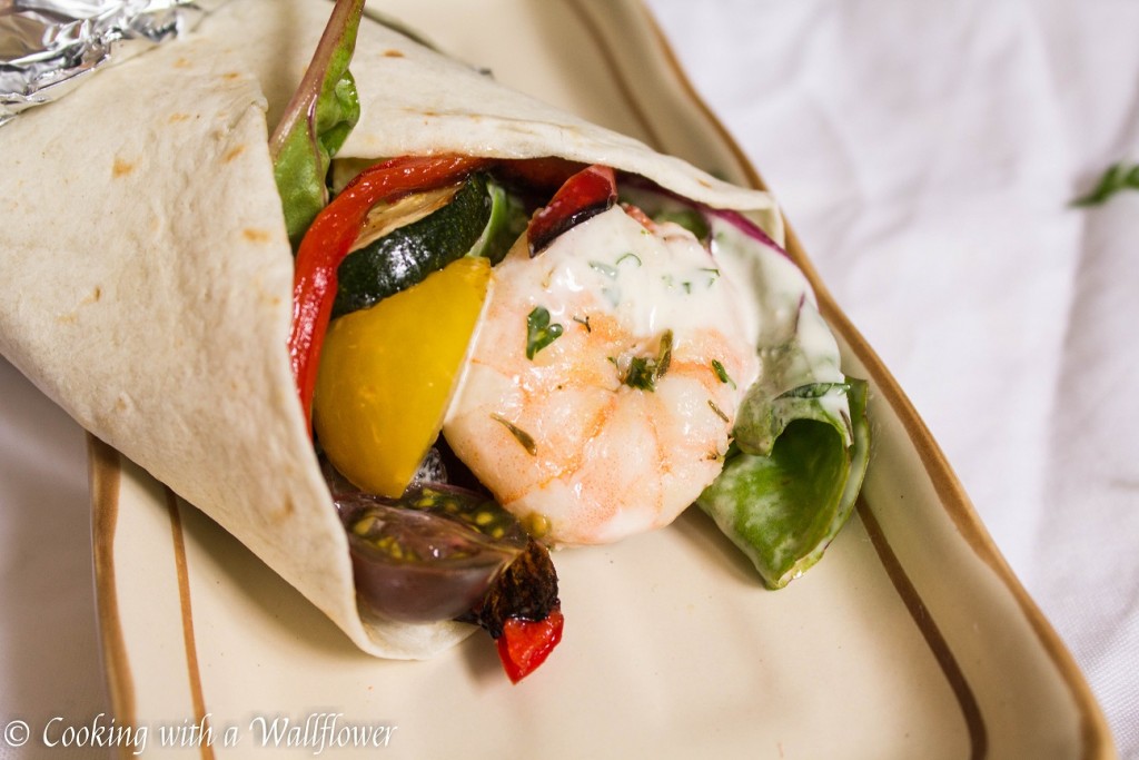 Shrimp and Roasted Vegetable Wrap with Garlic Buttermilk Ranch Dressing | Cooking with a Wallflower