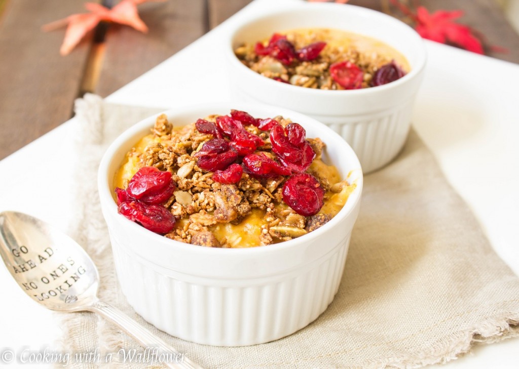 Pumpkin Pie Maple Oatmeal with Granola and Cranberries | Cooking with a Wallflower