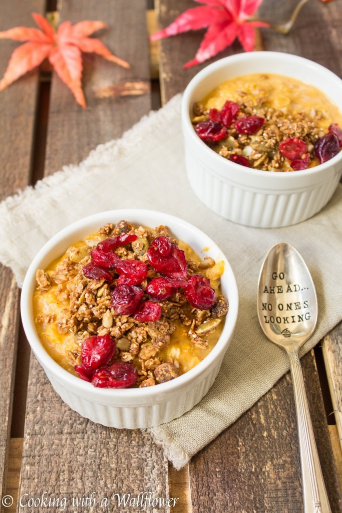 Pumpkin Pie Maple Oatmeal with Granola and Cranberries | Cooking with a Wallflower