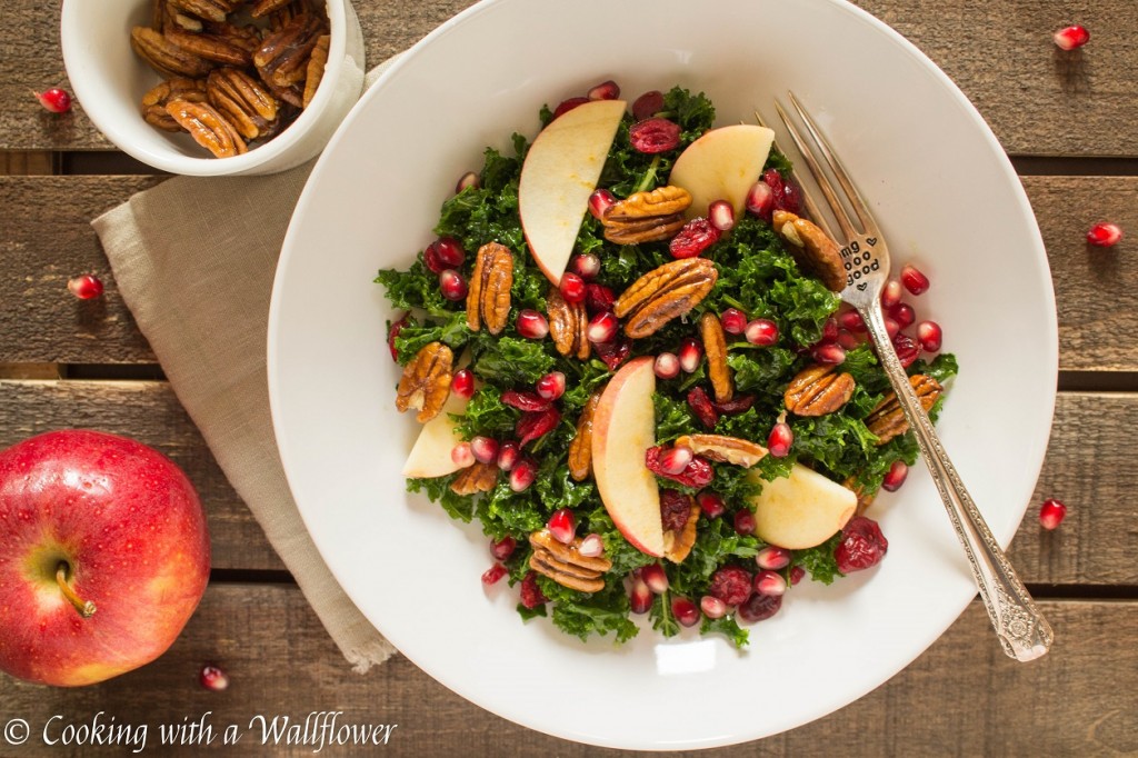 Kale Salad with Cranberries, Apples, and Candied Pecans | Cooking with a Wallflower