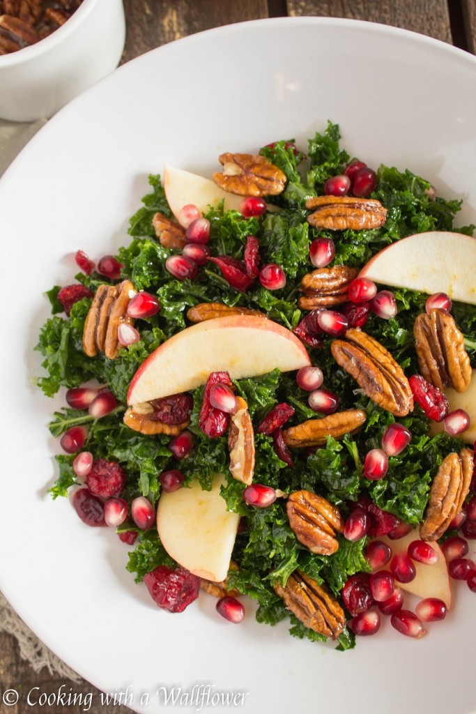 Kale Salad with Cranberries, Apples, and Candied Pecans | Cooking with a Wallflower
