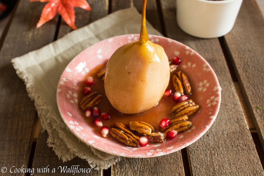 Poached Pear with Candied Pecans and Pomegranate | Cooking with a Wallflower