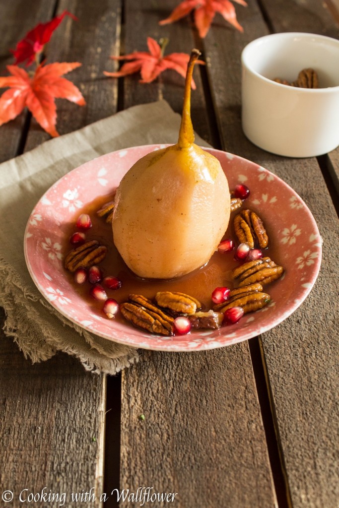 Poached Pear with Candied Pecans and Pomegranate | Cooking with a Wallflower