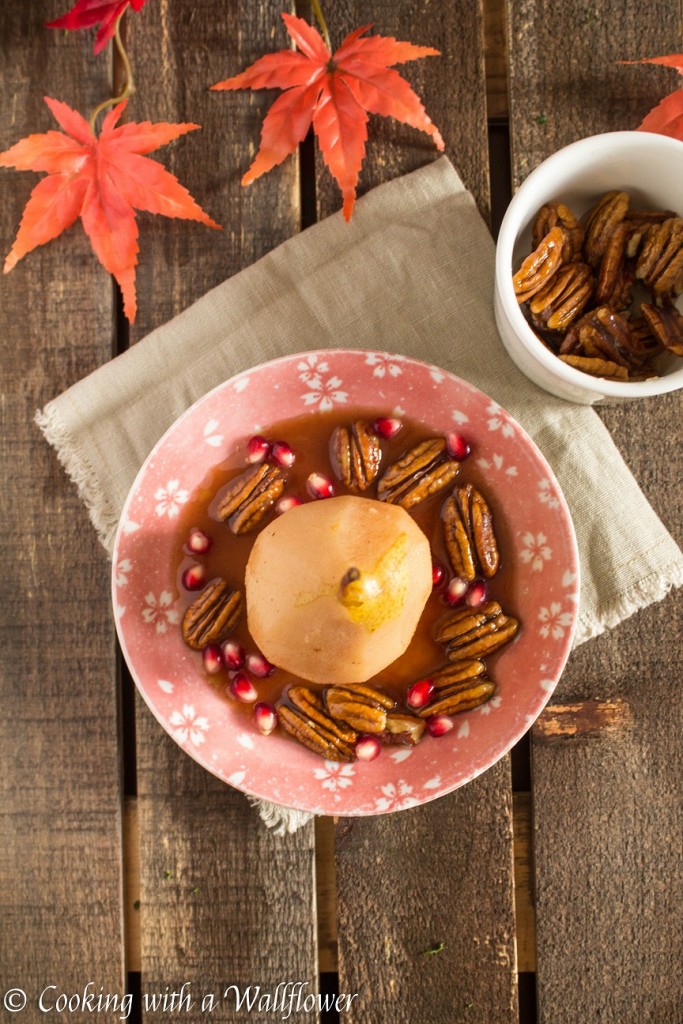 Poached Pear with Candied Pecans and Pomegranate | Cooking with a Wallflower