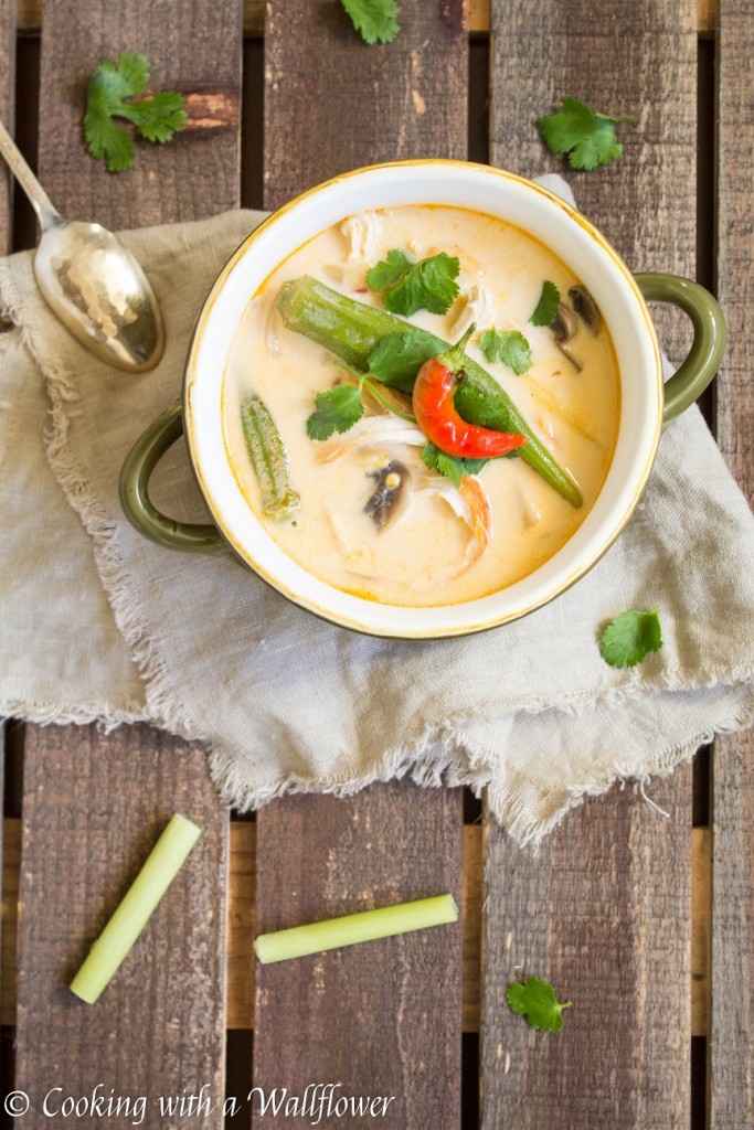 Spicy Thai Chicken Coconut Soup with Okra and Mushrooms | Cooking with a Wallflower