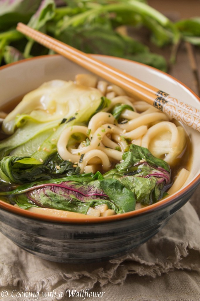Simple and delicious, this Vegetable Udon Noodle Soup is filled with red amaranth, bok choy, and mushrooms, perfect for spring! 