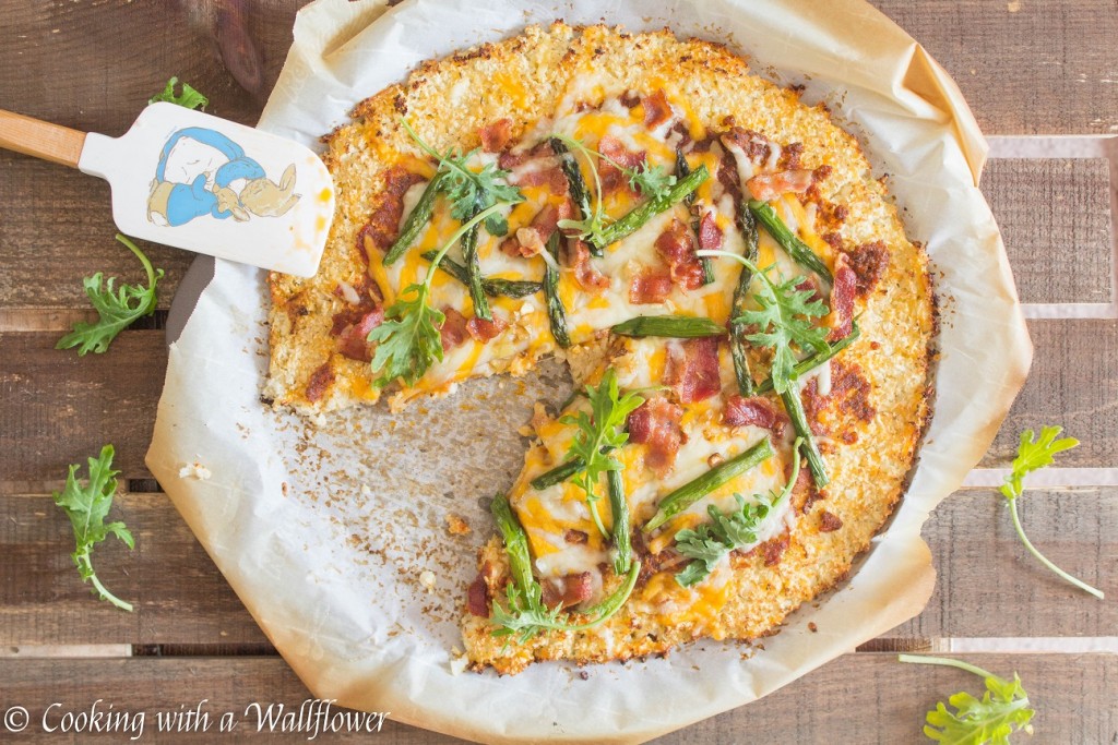 Roasted Asparagus Bacon Cauliflower Crusted Pizza | Cooking with a Wallflower