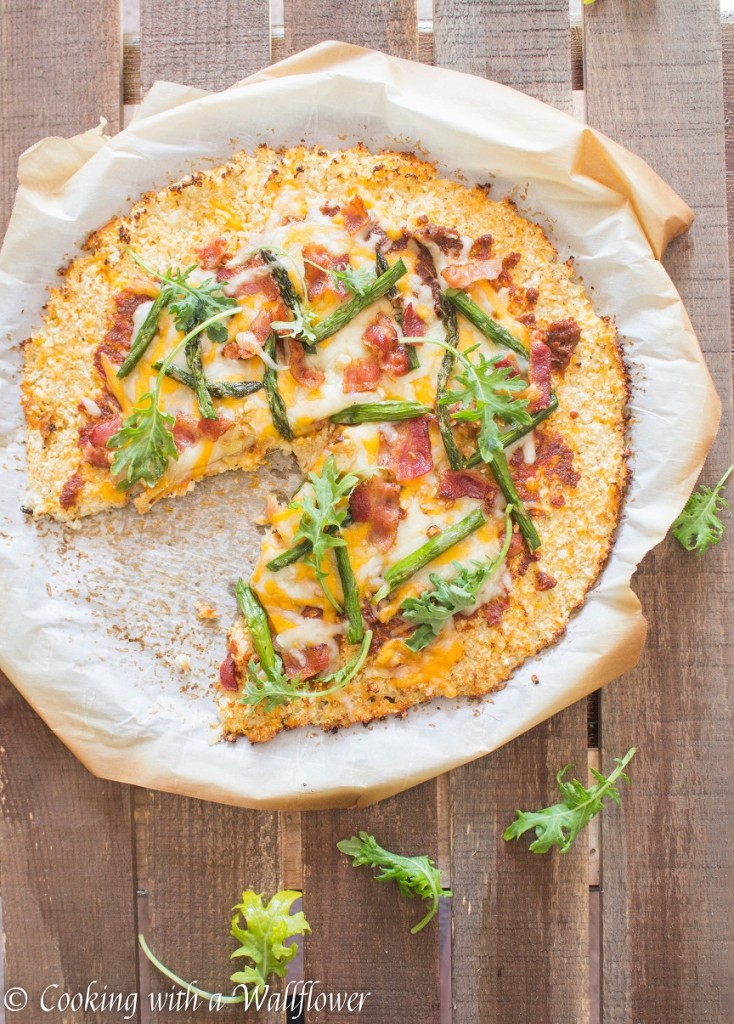 Roasted Asparagus Bacon Cauliflower Crusted Pizza | Cooking with a Wallflower