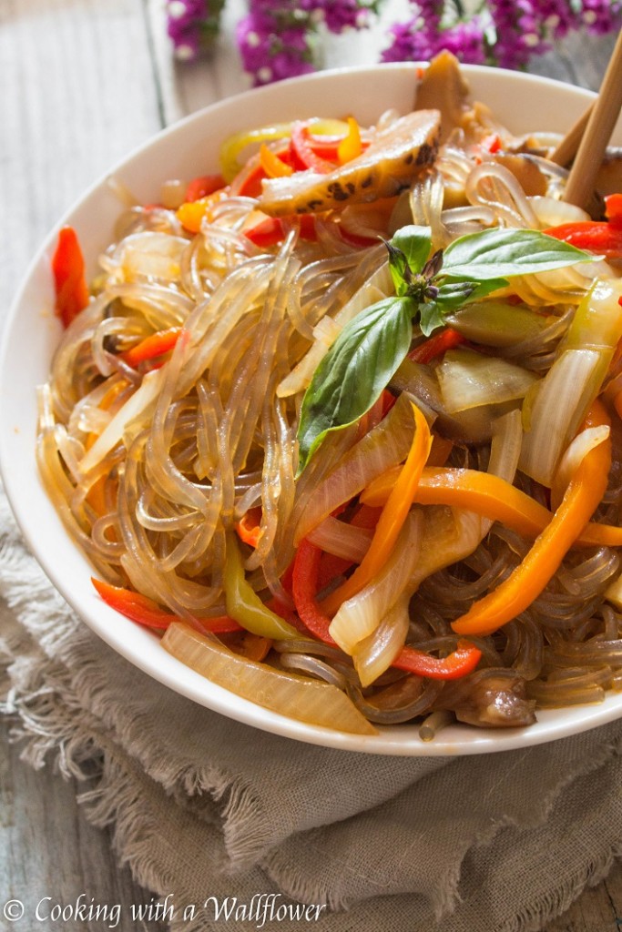 Spicy Korean Glass Noodles with Sweet Peppers and Shiitake Mushrooms | Cooking with a Wallflower