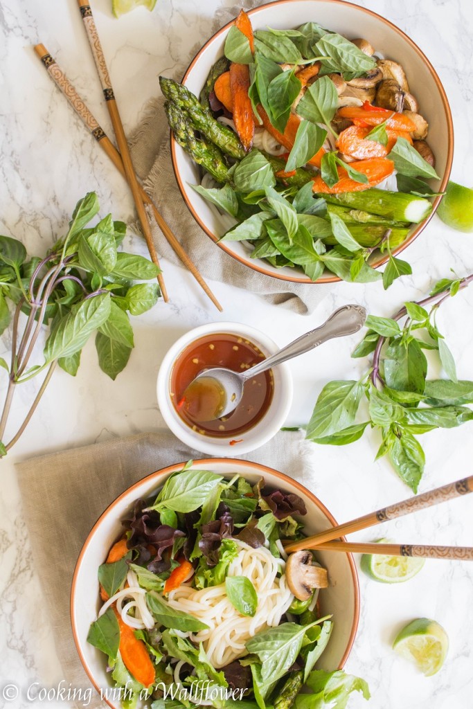 Roasted Summer Vegetable Spring Roll Bowls with Tamarind Sesame Vinaigrette | Cooking with a Wallflower