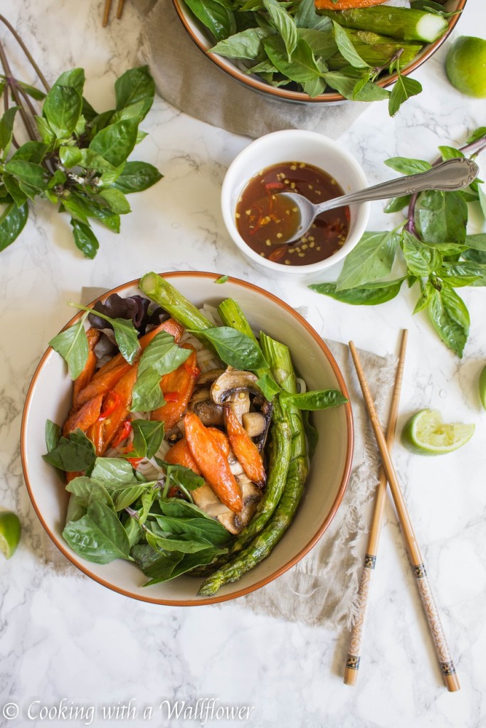 Roasted Summer Vegetable Spring Roll Bowls with Tamarind Sesame Vinaigrette | Cooking with a Wallflower