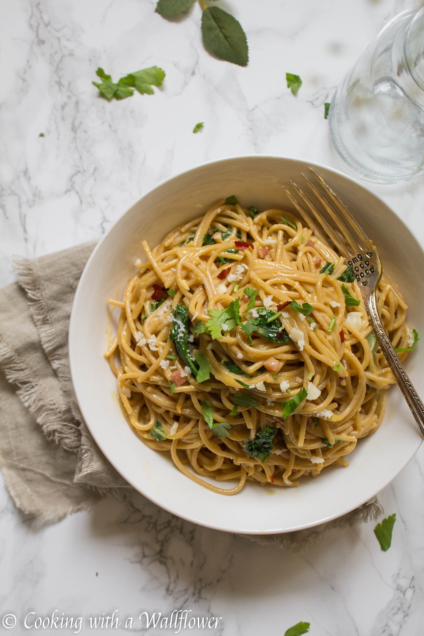 Pumpkin Kale Pasta Carbonara