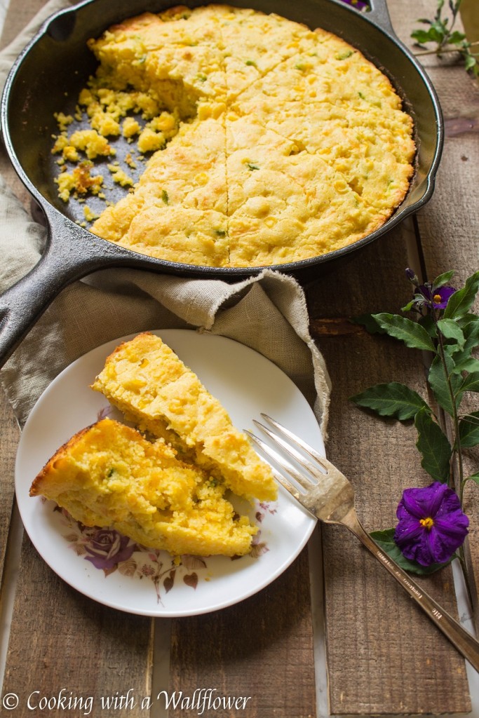 Cast Iron Skillet Cheddar Jalapeno Cornbread | Cooking with a Wallflower