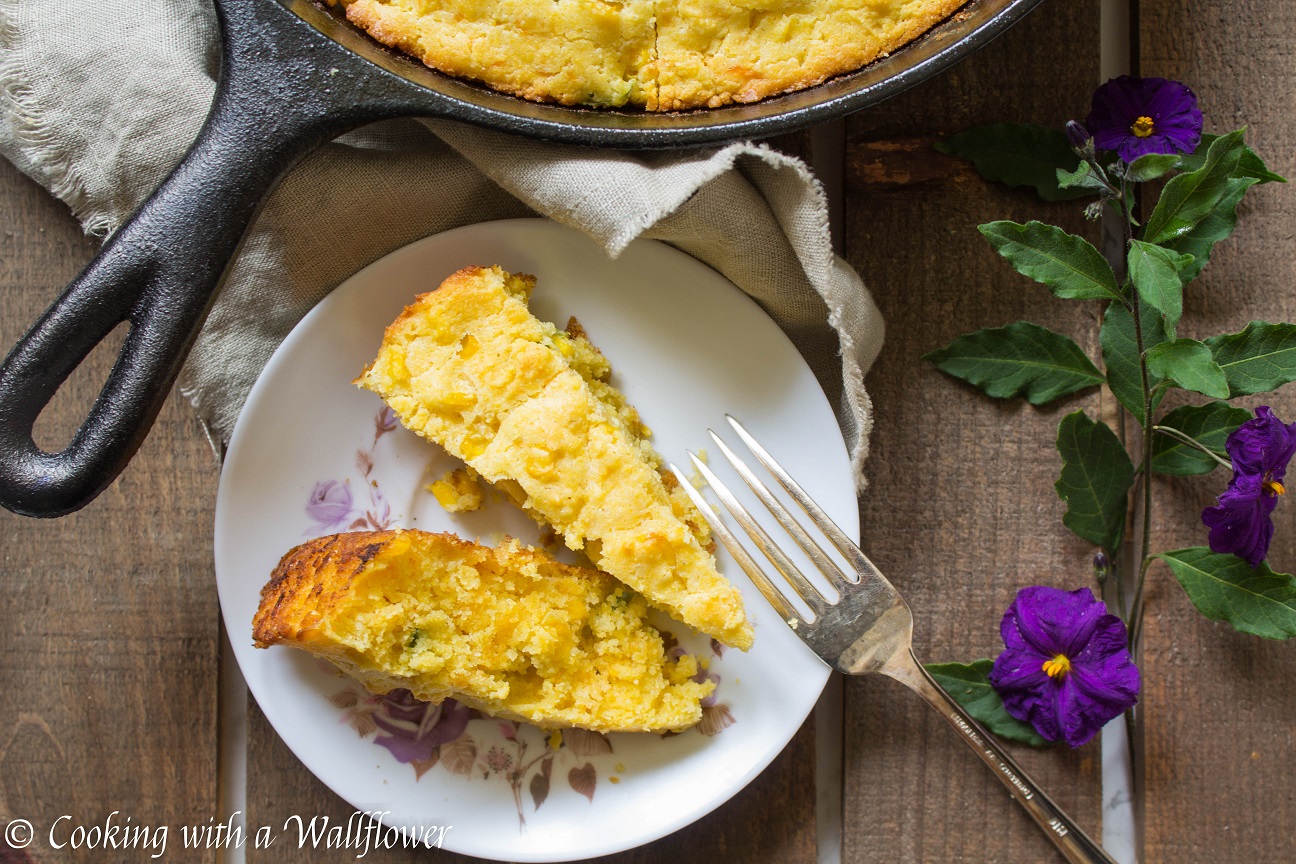Cast Iron Skillet Cheddar Jalapeno Cornbread Cooking with a Wallflower.