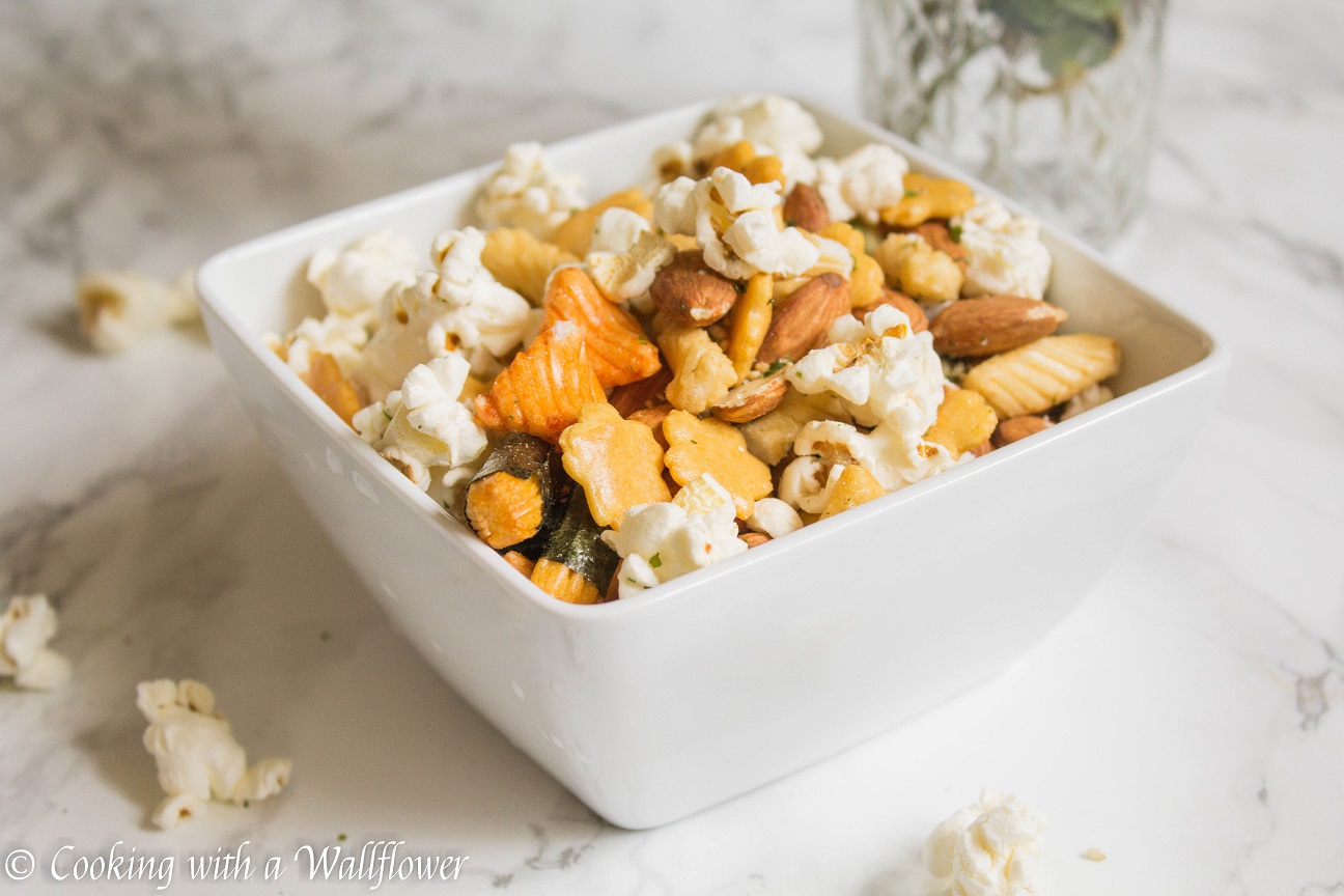 Popcorn, Nuts, and Rice Cracker Snack Mix