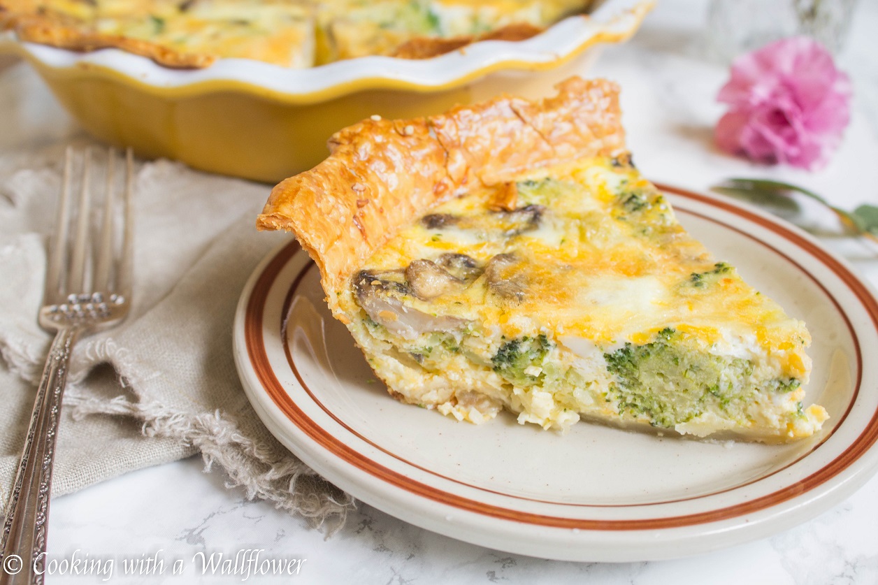 Broccoli Mushroom Cheddar Quiche