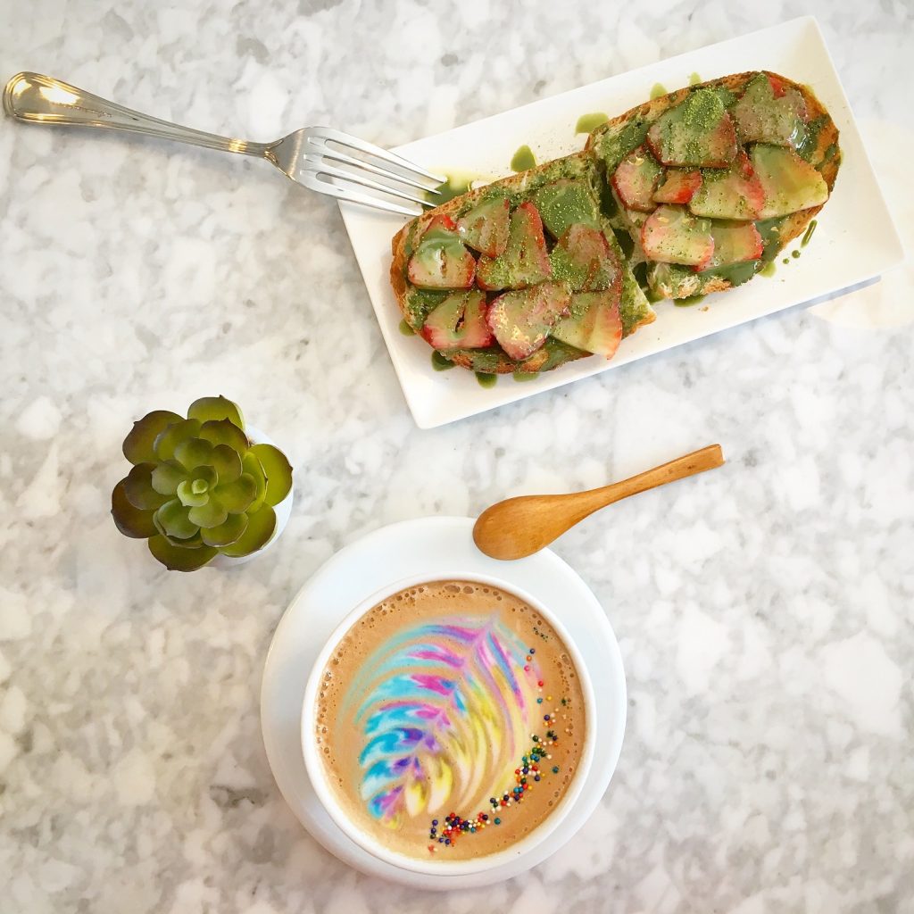 Birthday Cake Latte with Strawberry Matcha Condensed Milk Toast