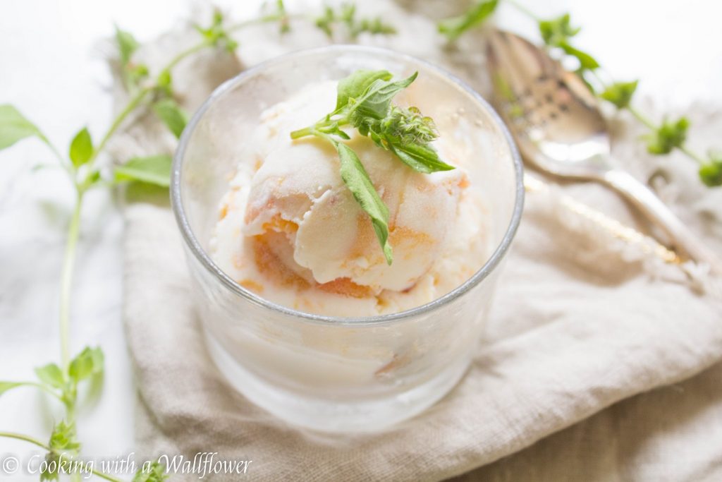No Churn Roasted Peach Lemon Basil Ice Cream | Cooking with a Wallflower