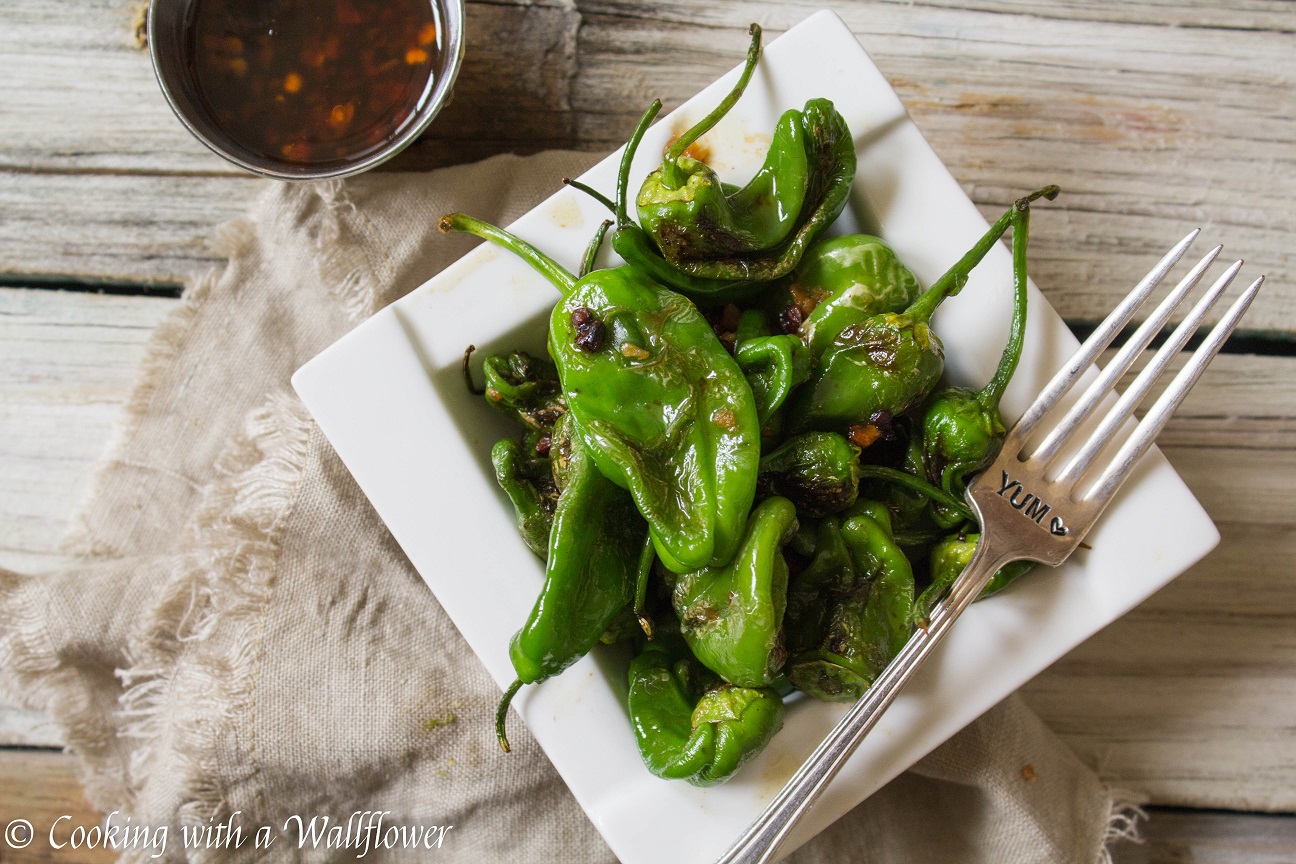Pan Seared Padron Peppers with Honey Soy Sesame Dipping Sauce