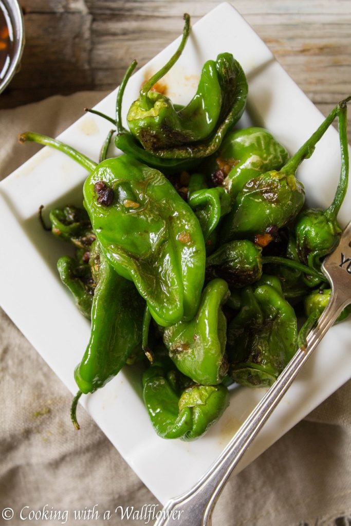 Pan Seared Padron Peppers with Honey Soy Sesame Dipping Sauce | Cooking with a Wallflower