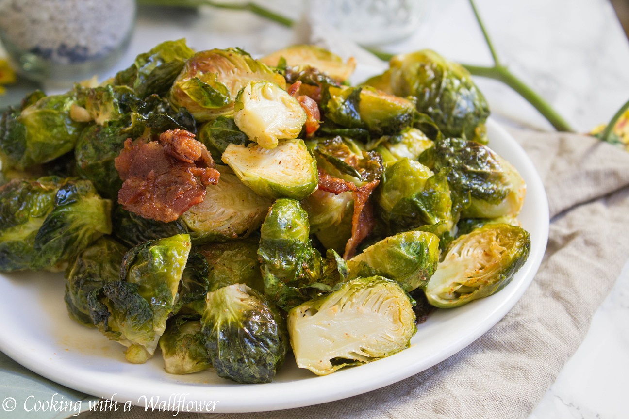 Roasted Garlic Brussels Sprouts with Bacon