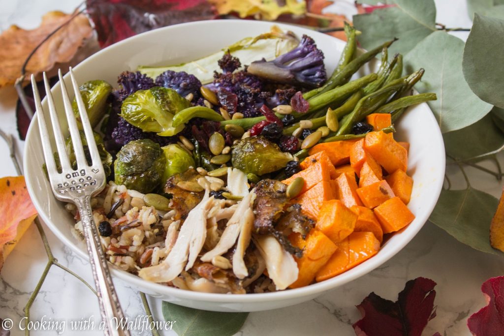 Roasted Leftover Turkey Vegetable Grain Bowl with Maple Balsamic Vinaigrette | Cooking with a Wallflower