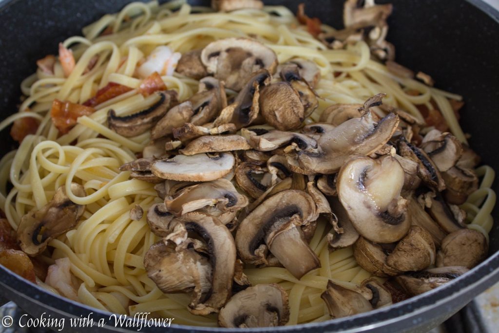 Roasted Mushroom Shrimp Linguine Carbonara | Cooking with a Wallflower