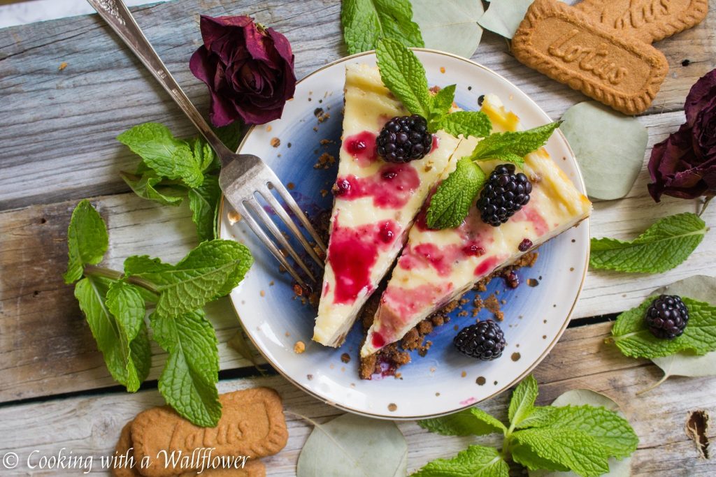 Blackberry Glazed Vanilla Cheesecake with Biscoff Crust | Cooking with a Wallflower