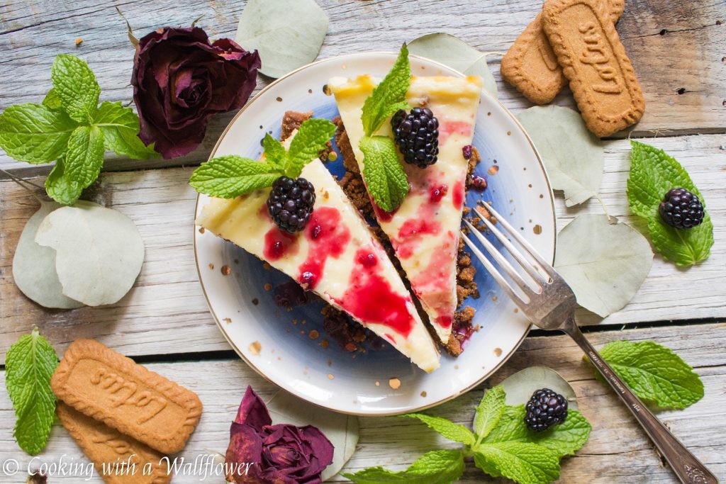 Blackberry Glazed Vanilla Cheesecake with Biscoff Crust | Cooking with a Wallflower