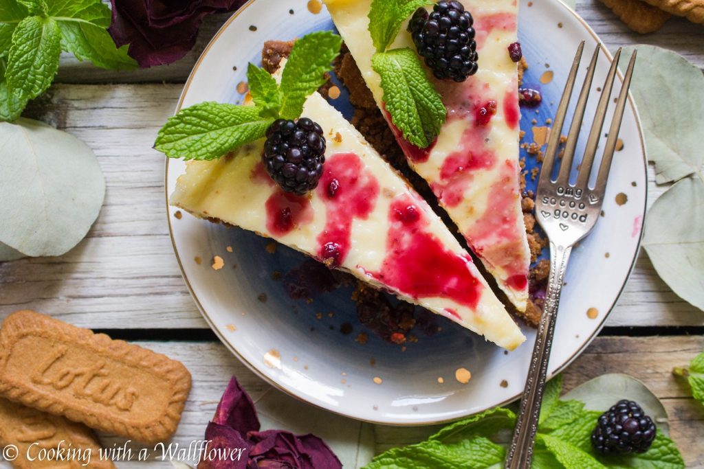 Blackberry Glazed Vanilla Cheesecake with Biscoff Crust | Cooking with a Wallflower