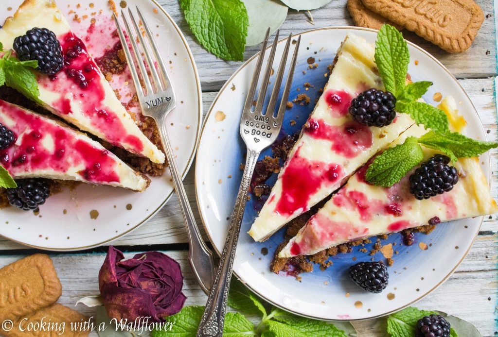 Blackberry Glazed Vanilla Cheesecake with Biscoff Crust | Cooking with a Wallflower