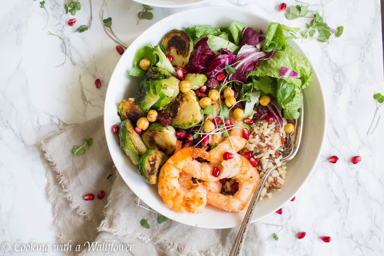 Garlic Shrimp and Crispy Brussels Sprouts Grain Bowl